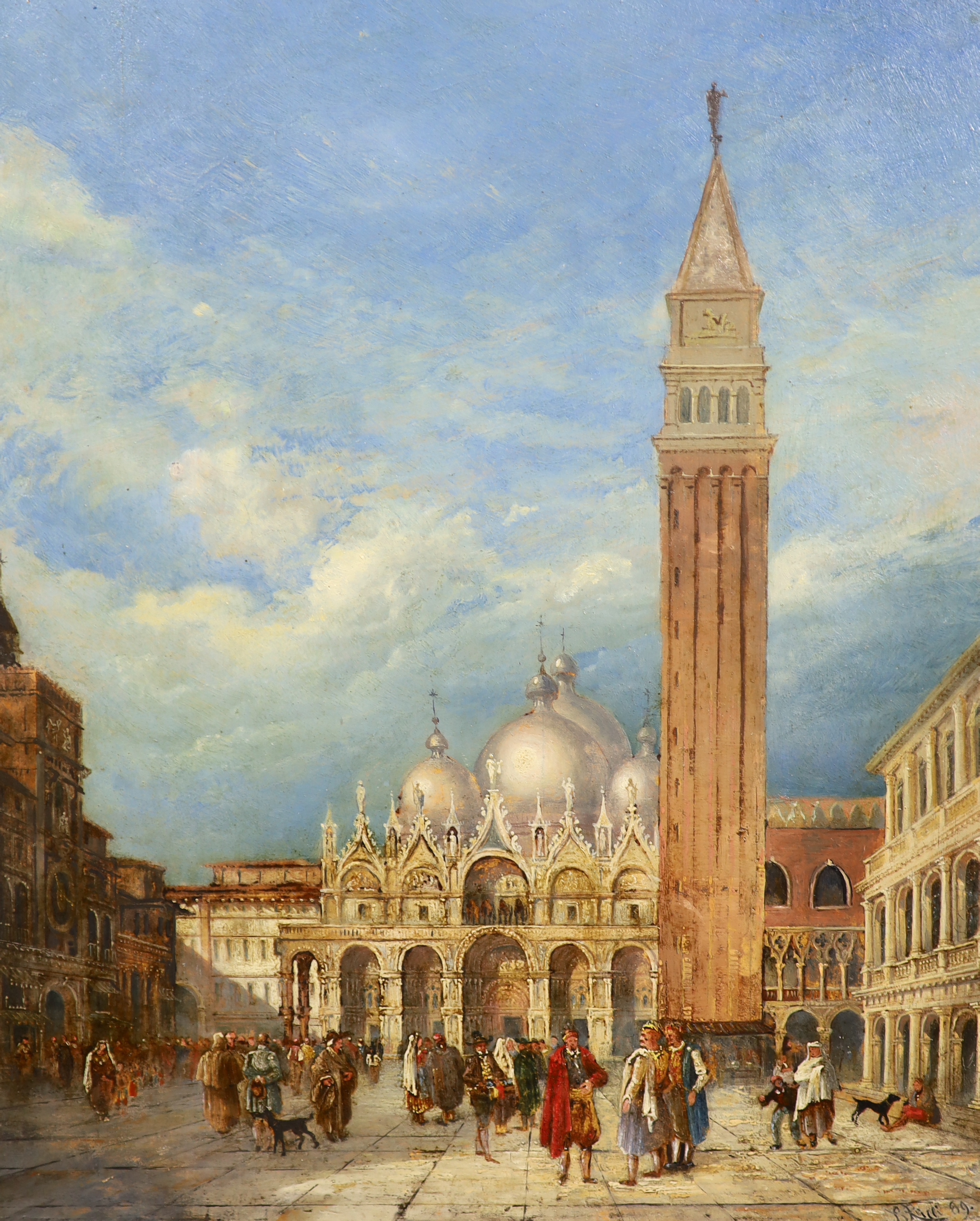 Attributed to Luigi Ricci (Italian, 1823-1896), Figures in St Mark's Square, Venice, oil on board, 45 x 37cm